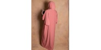 Abaya de prière voile integré rose en soie de medine